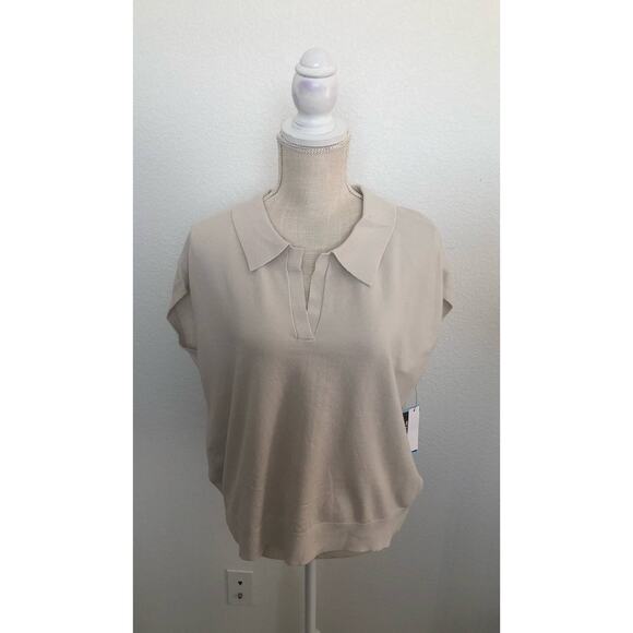 DKNY Light Beige Sleeveless Collared Knit Sweater - L - Picture 2 of 4